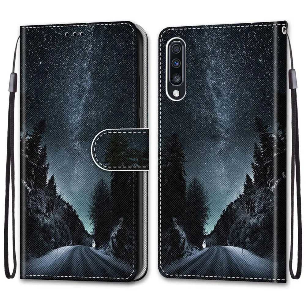 Anymob Samsung Case Purple Cheetah Painted Magnetic Flip Leather Card slot Wallet Book Style Cover