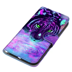 Anymob Samsung Case Purple Cheetah Painted Magnetic Flip Leather Card slot Wallet Book Style Cover