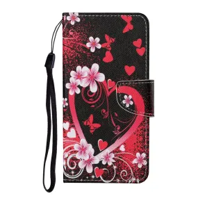 Anymob Samsung Cherry Heart Pattern Phone Case Magnetic Flip Leather Wallet Painted Cover