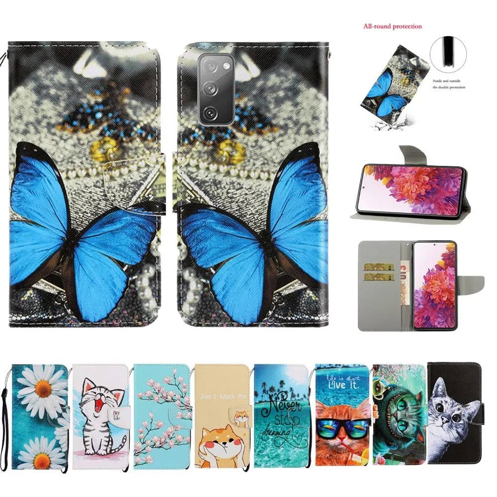 Anymob Samsung Cute Orange Kitty Magnetic Flip Wallet Case Painted Leather Phone Cover