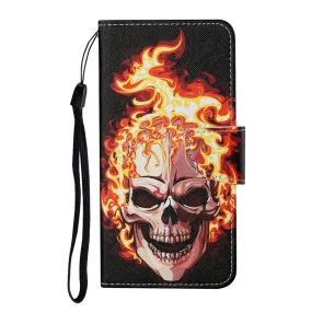 Anymob Samsung Flame Skull Pattern Phone Case Magnetic Flip Leather Wallet Painted Cover