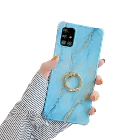 Anymob Samsung Gold And Blue Marble Ring Holder Case Silicone Shockproof Cover