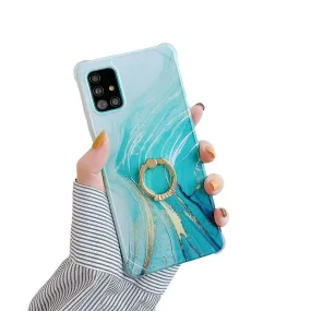 Anymob Samsung Gold And Ocean Green Marble Ring Holder Case Silicone Shockproof Cover