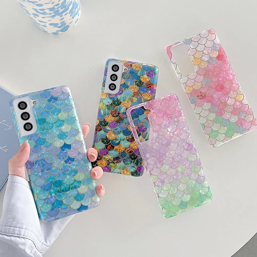 Anymob Samsung Gradient Pink Silicone Dream Shell Pattern Case Shockproof Back Cover