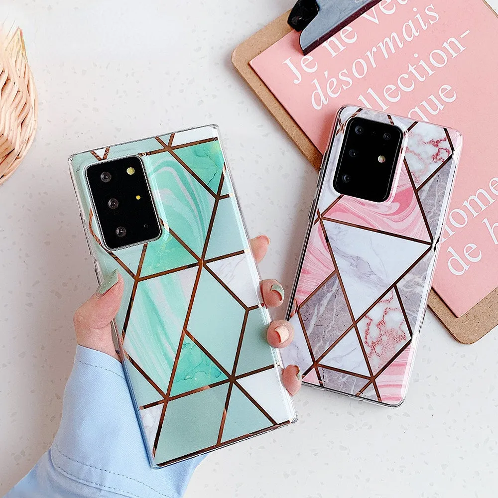 Anymob Samsung Green Geometry Marble Case Silicon Phone Cover