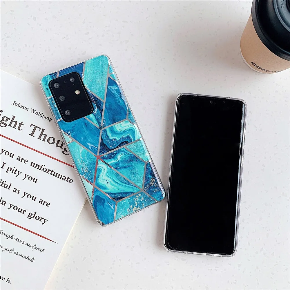 Anymob Samsung Green Geometry Marble Case Silicon Phone Cover