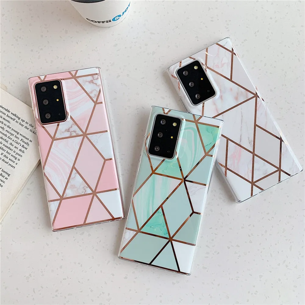 Anymob Samsung Green Geometry Marble Case Silicon Phone Cover