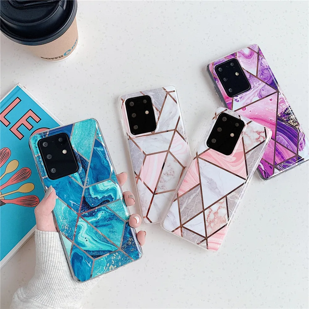 Anymob Samsung Green Geometry Marble Case Silicon Phone Cover