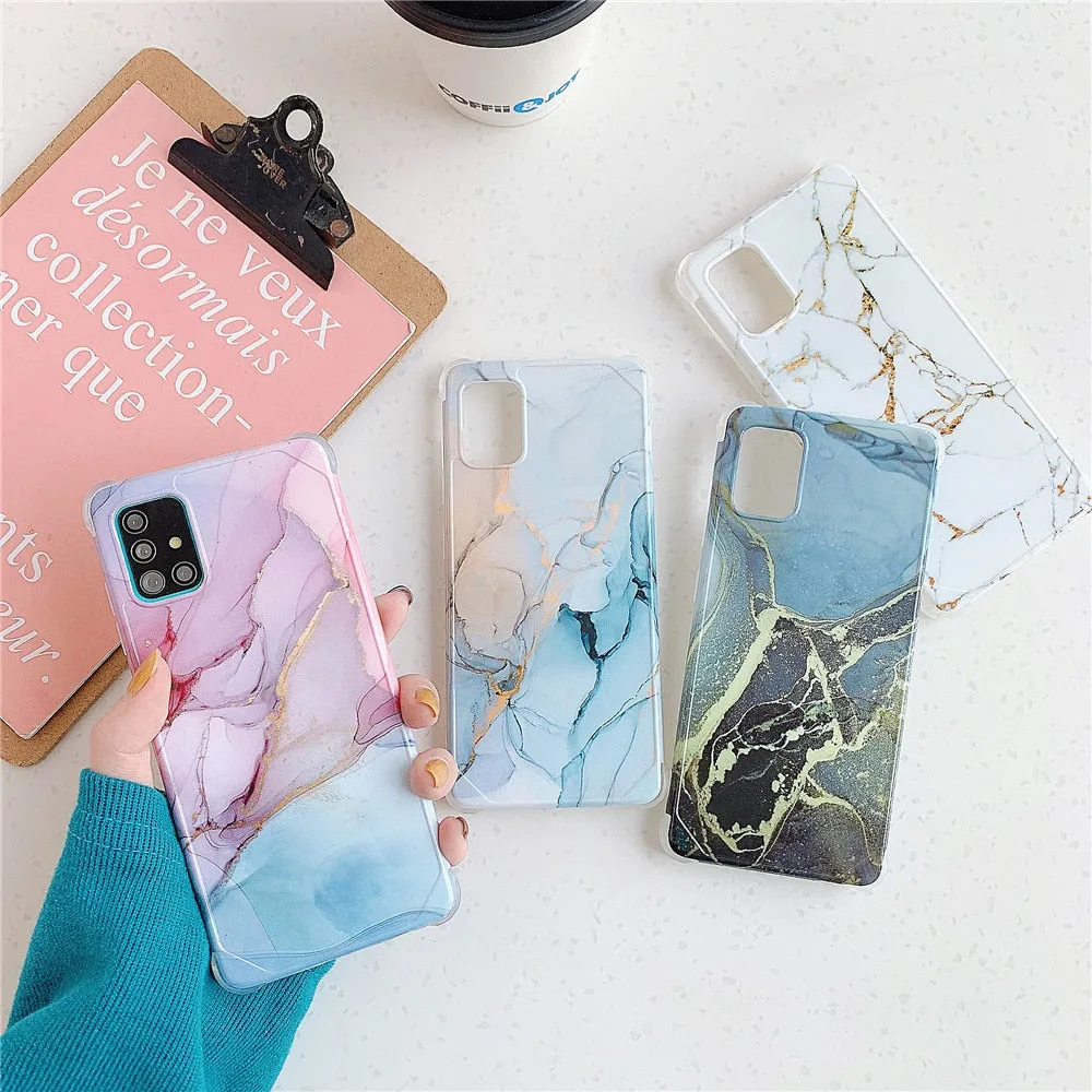 Anymob Samsung Light Blue Smooth Marble Phone Case Silicone Shockproof Cover