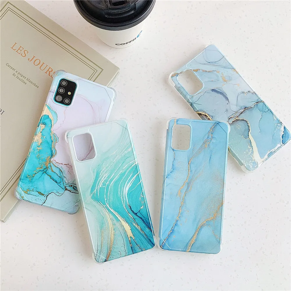 Anymob Samsung Light Blue Smooth Marble Phone Case Silicone Shockproof Cover