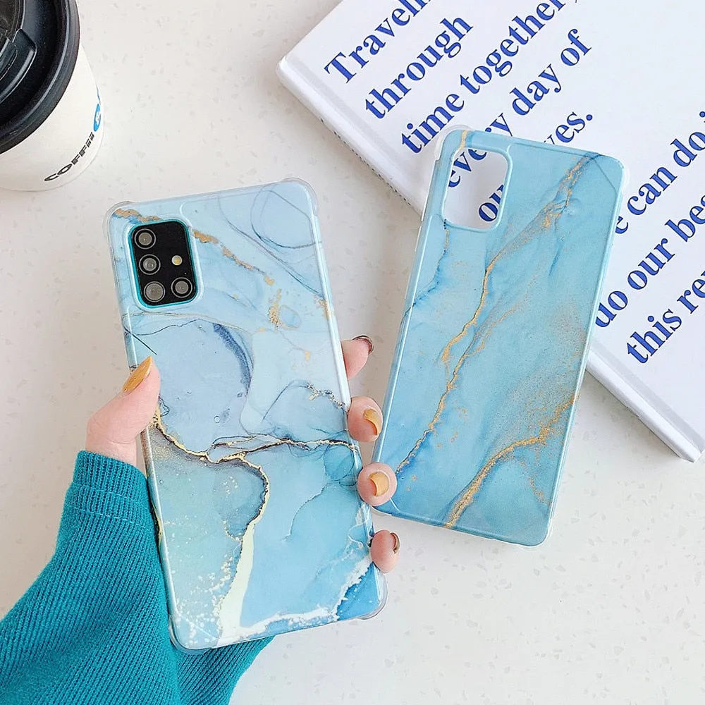 Anymob Samsung Light Blue Smooth Marble Phone Case Silicone Shockproof Cover