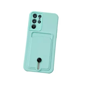 Anymob Samsung Light Green Phone Case Soft Silicone Card Slots Cover
