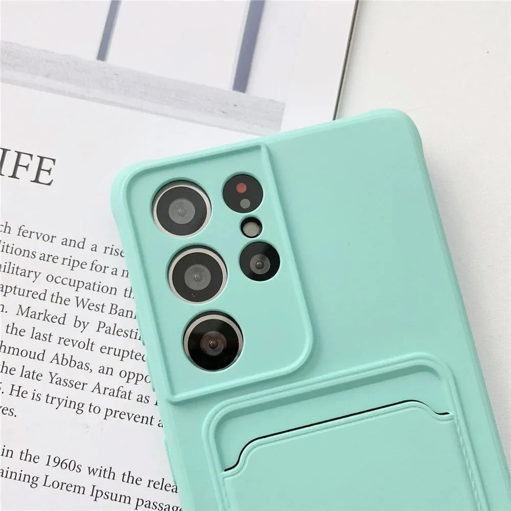 Anymob Samsung Light Green Phone Case Soft Silicone Card Slots Cover