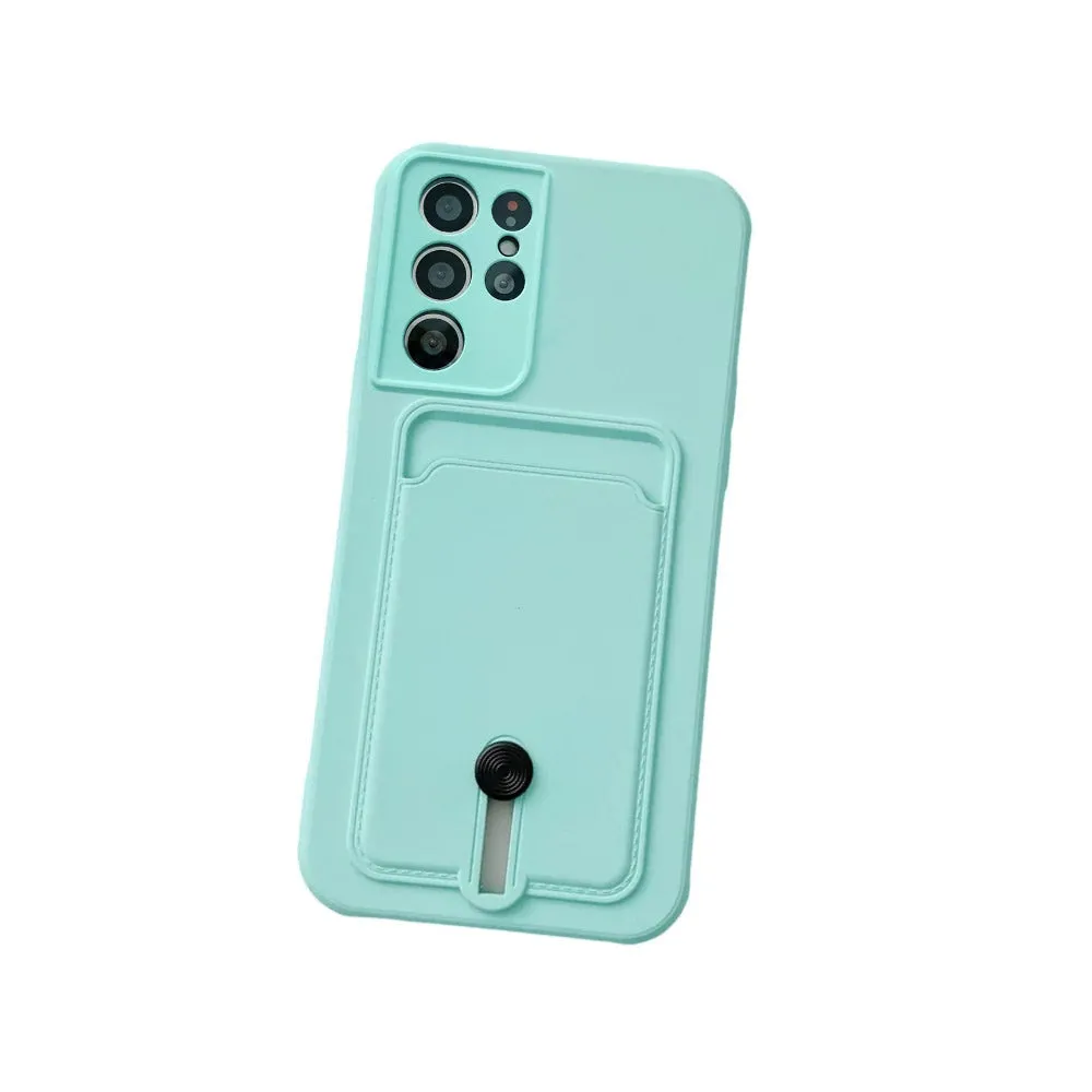 Anymob Samsung Light Green Phone Case Soft Silicone Card Slots Cover