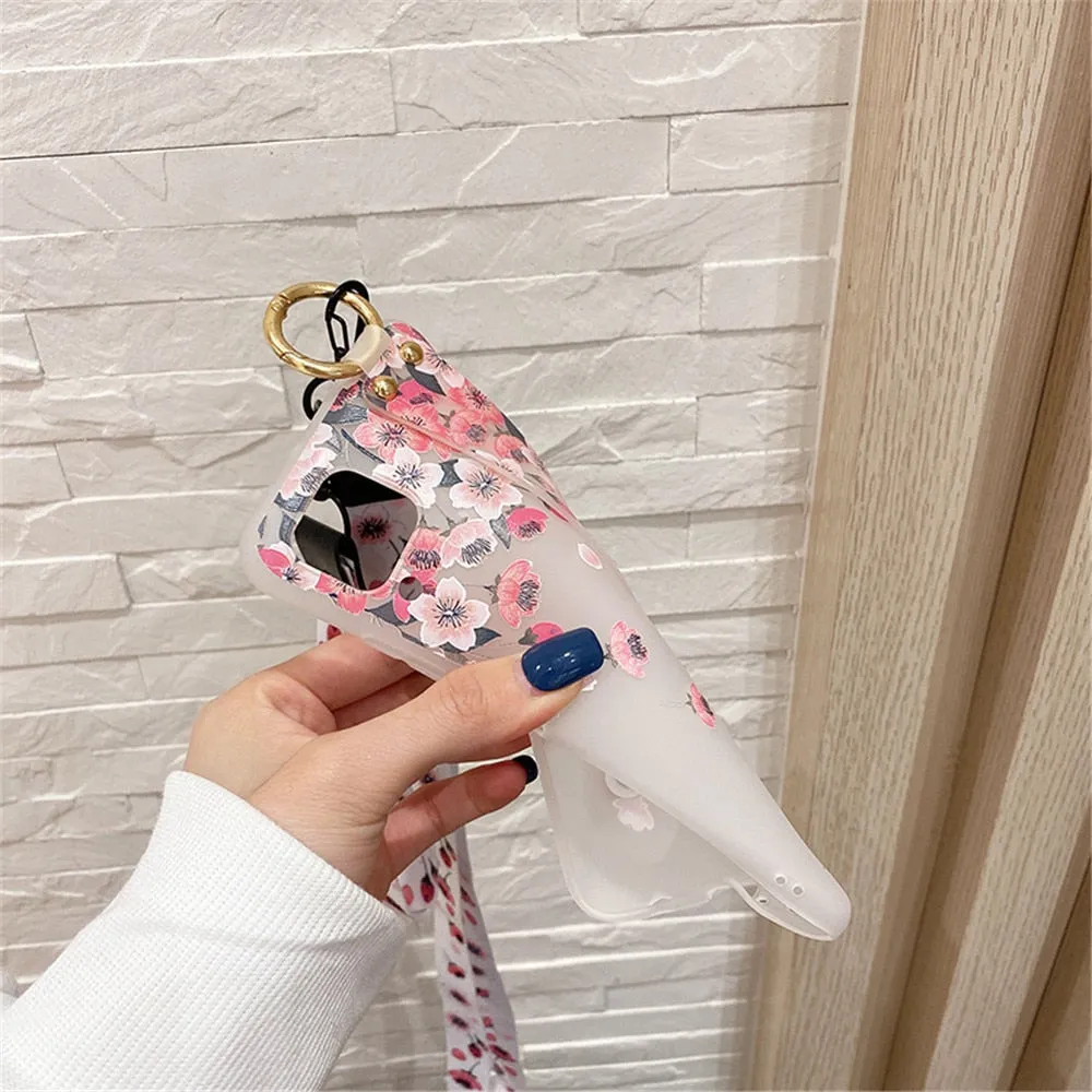 Anymob Samsung Multicolored Rose Soft Silicone Case Flowers Neck Lanyard Wristband Holder Cover