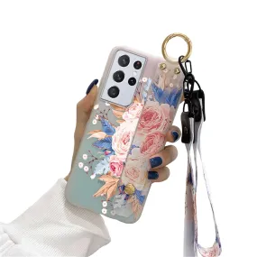 Anymob Samsung Multicolored Rose Soft Silicone Case Flowers Neck Lanyard Wristband Holder Cover