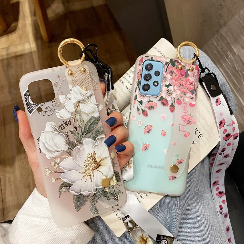 Anymob Samsung Multicolored Rose Soft Silicone Case Flowers Neck Lanyard Wristband Holder Cover