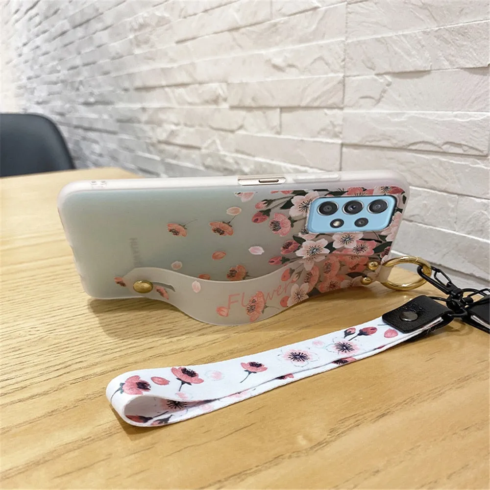 Anymob Samsung Multicolored Rose Soft Silicone Case Flowers Neck Lanyard Wristband Holder Cover