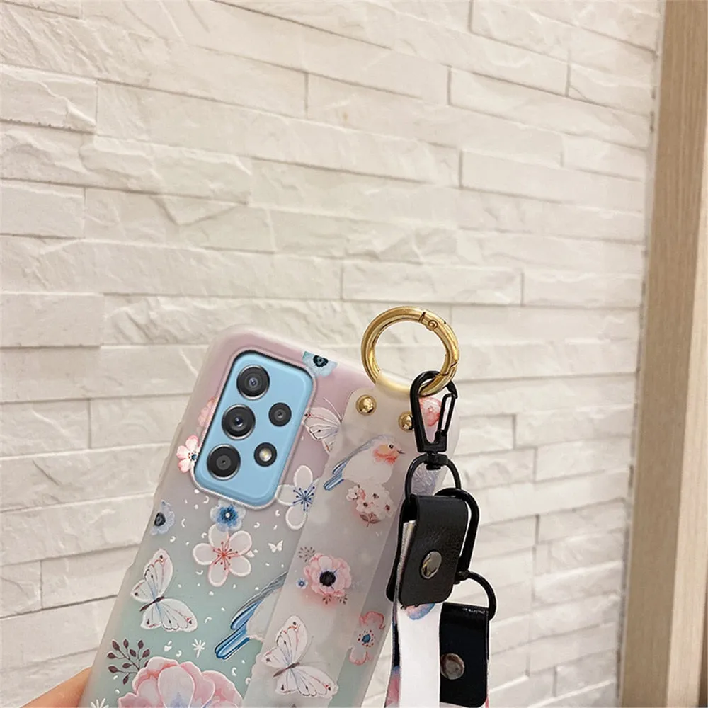 Anymob Samsung Multicolored Rose Soft Silicone Case Flowers Neck Lanyard Wristband Holder Cover