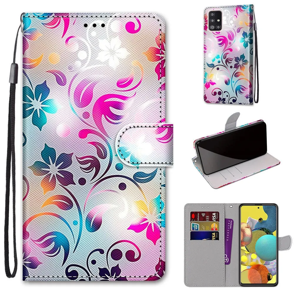 Anymob Samsung Neon Fashion Flowers Painted Flip Phone Case Leather Wallet Cover