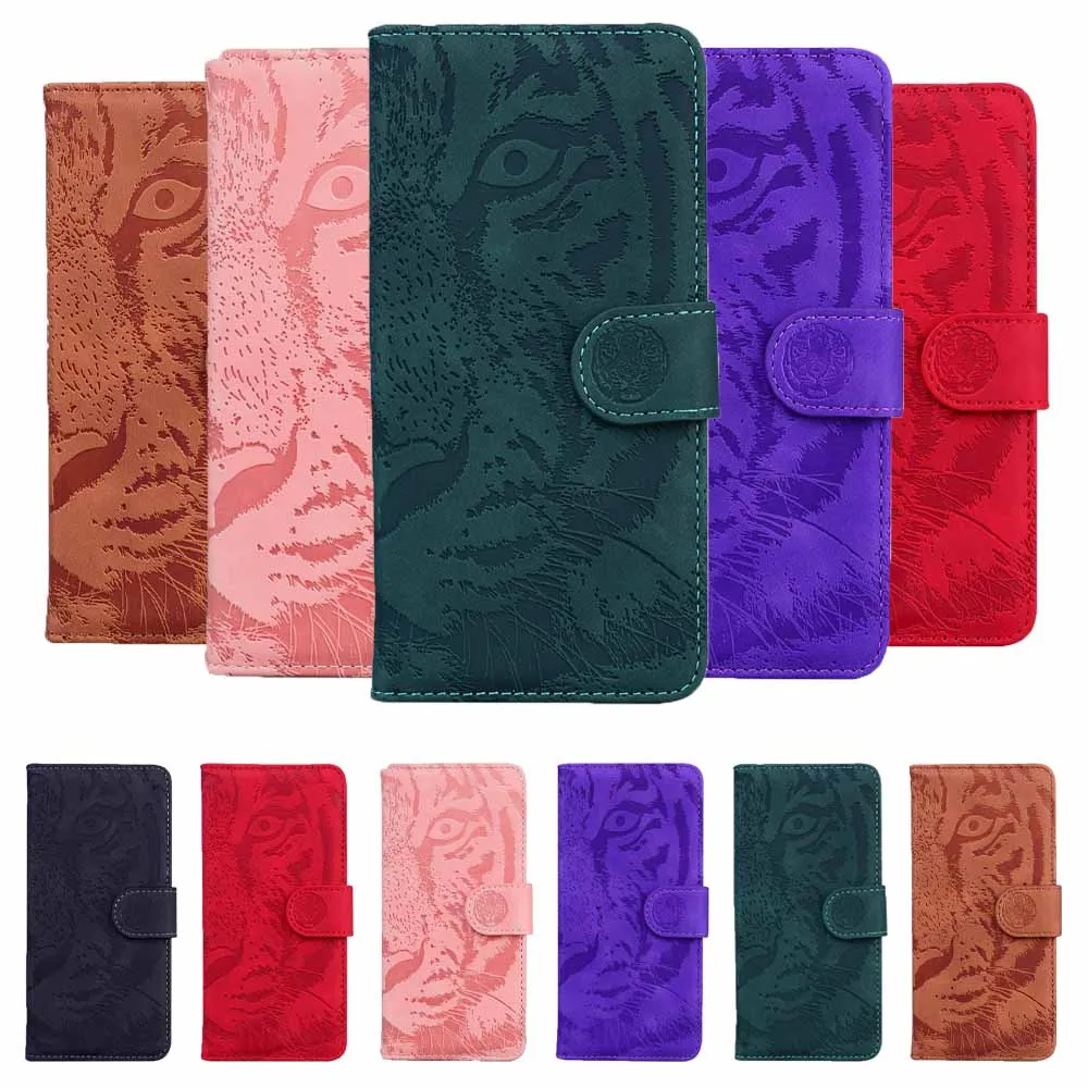 Anymob Samsung Phone Case Pink Leather Flip Fashion Luxurious Tiger Embossed Cover