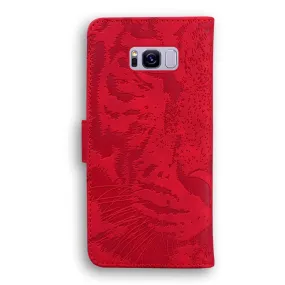Anymob Samsung Phone Case Red Leather Flip Fashion Luxurious Tiger Embossed Cover