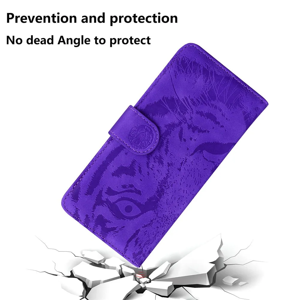 Anymob Samsung Phone Case Red Velvet Leather Flip Fashion Luxurious Tiger Embossed Cover