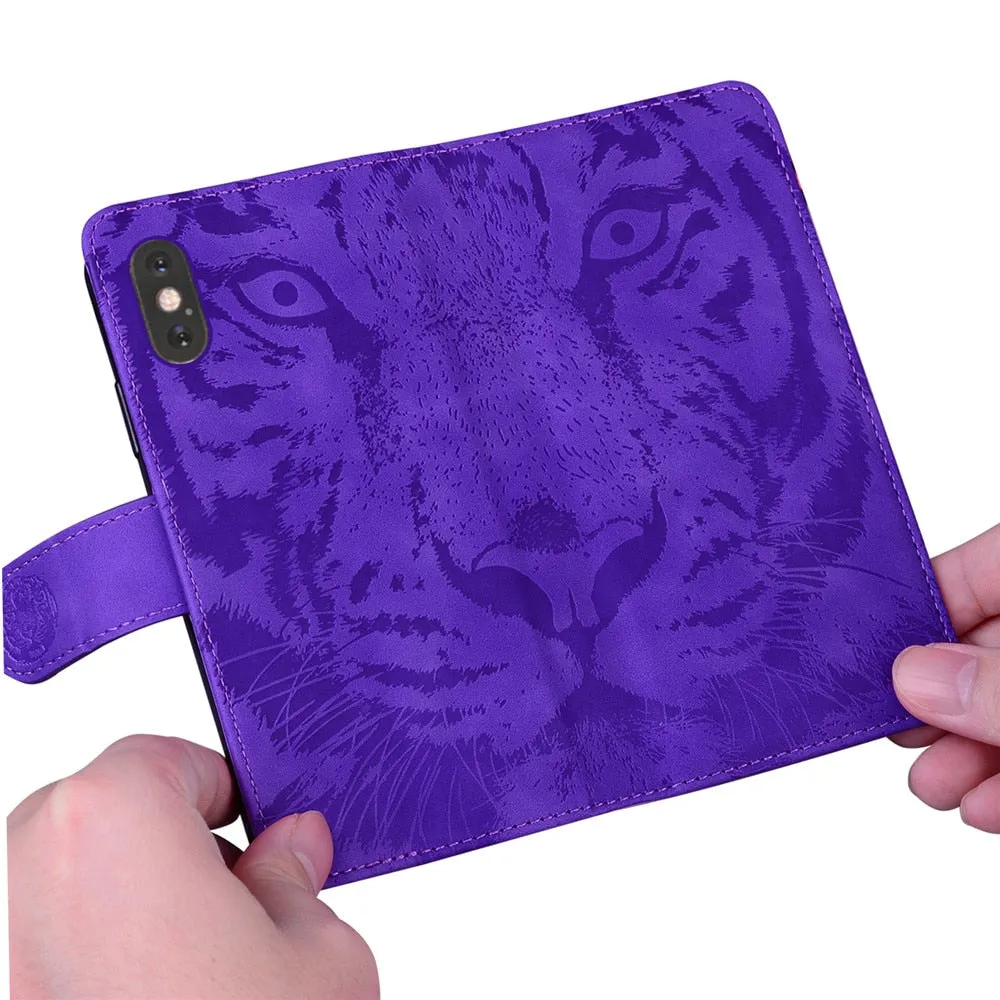 Anymob Samsung Phone Case Red Velvet Leather Flip Fashion Luxurious Tiger Embossed Cover