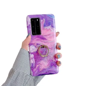 Anymob Samsung Purple And Violet Marble Finger Ring Phone Case Soft Silicon Cover