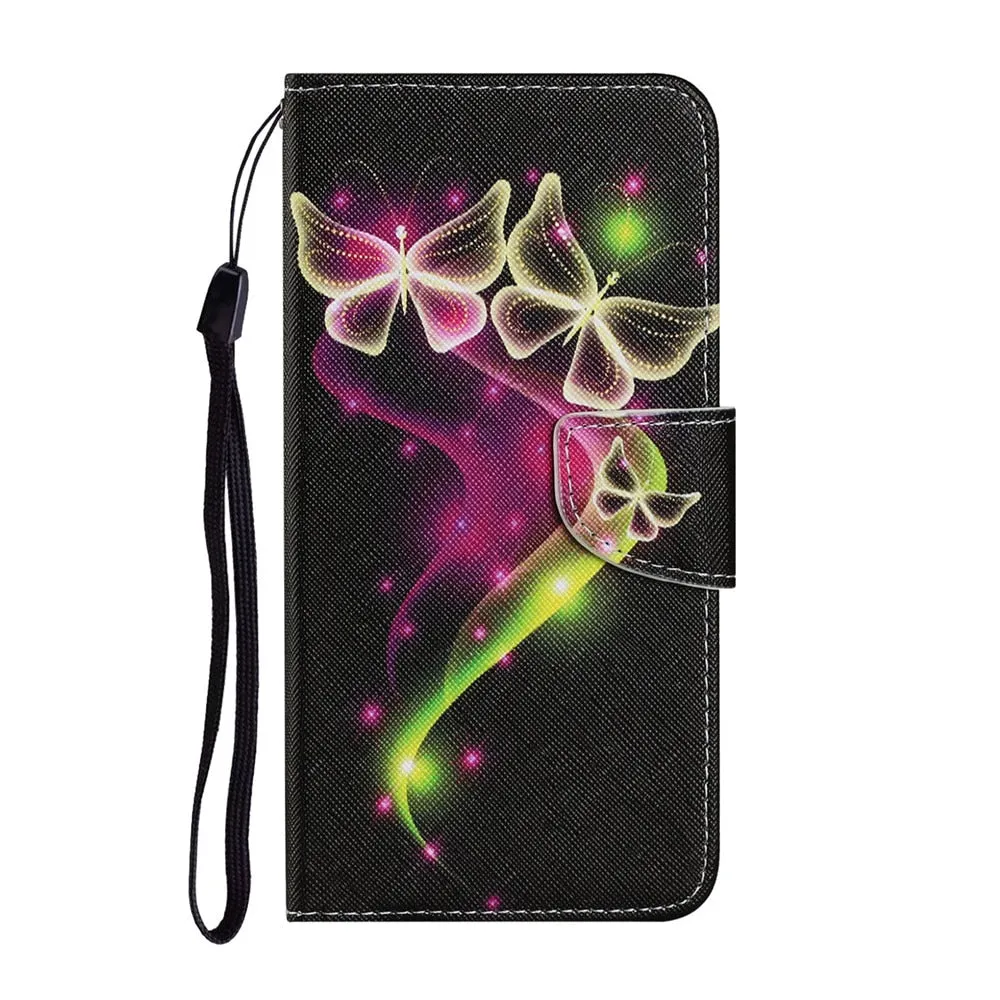 Anymob Samsung Red And Green Neon Butterfly Painted Case Flip Wallet Leather Phone Cover