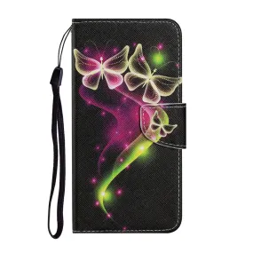 Anymob Samsung Red And Green Neon Butterfly Painted Case Flip Wallet Leather Phone Cover