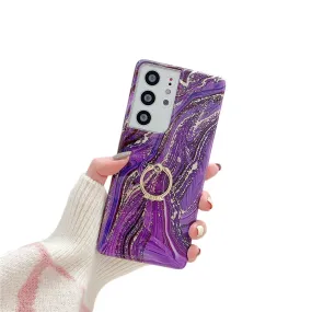Anymob Samsung Violet Silicon Case Glitter Marble Finger Ring Bracket Holder Phone Cover