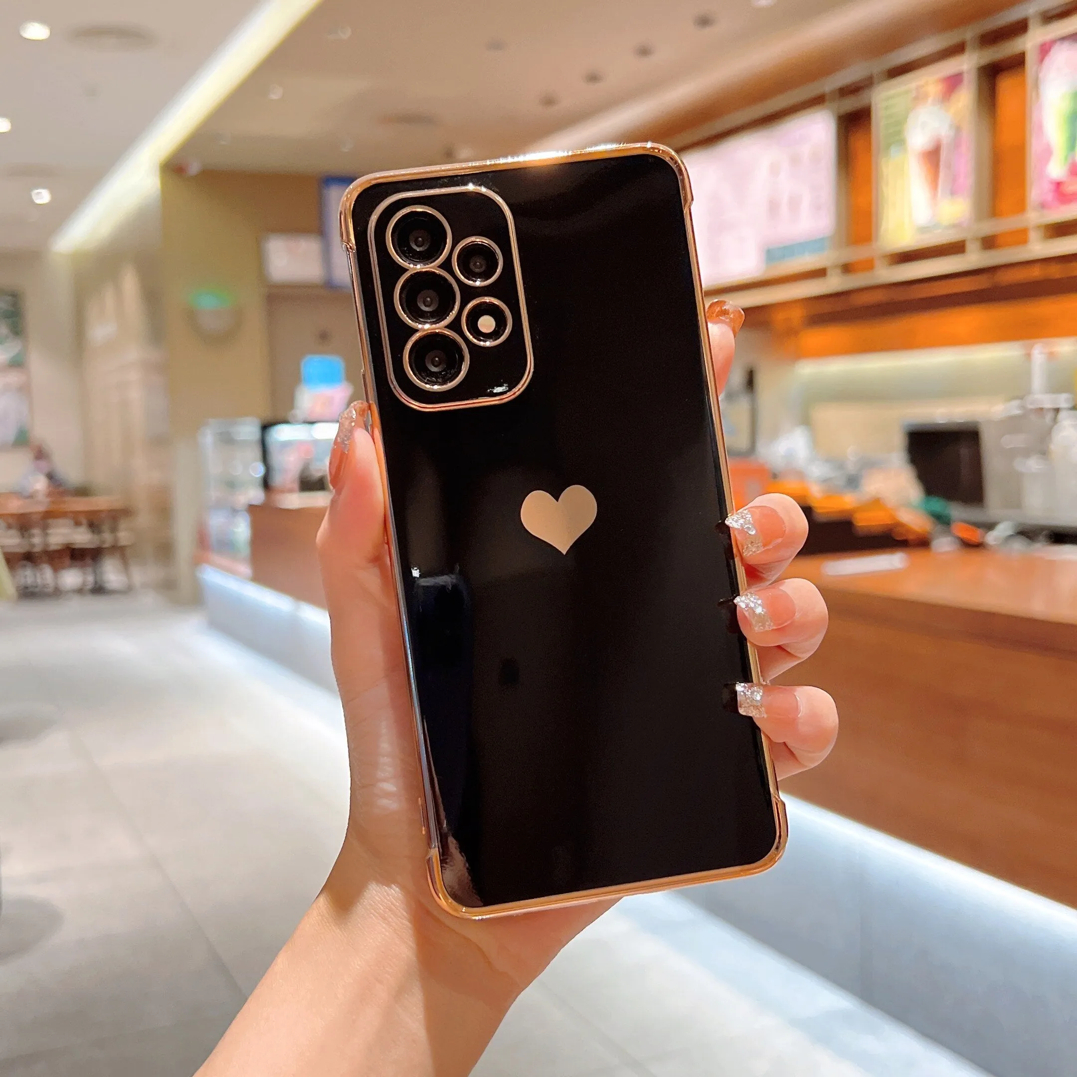 Anymob Samsung White With Bronze Plating Silicon Case Love Heart Side Pattern Phone Cover