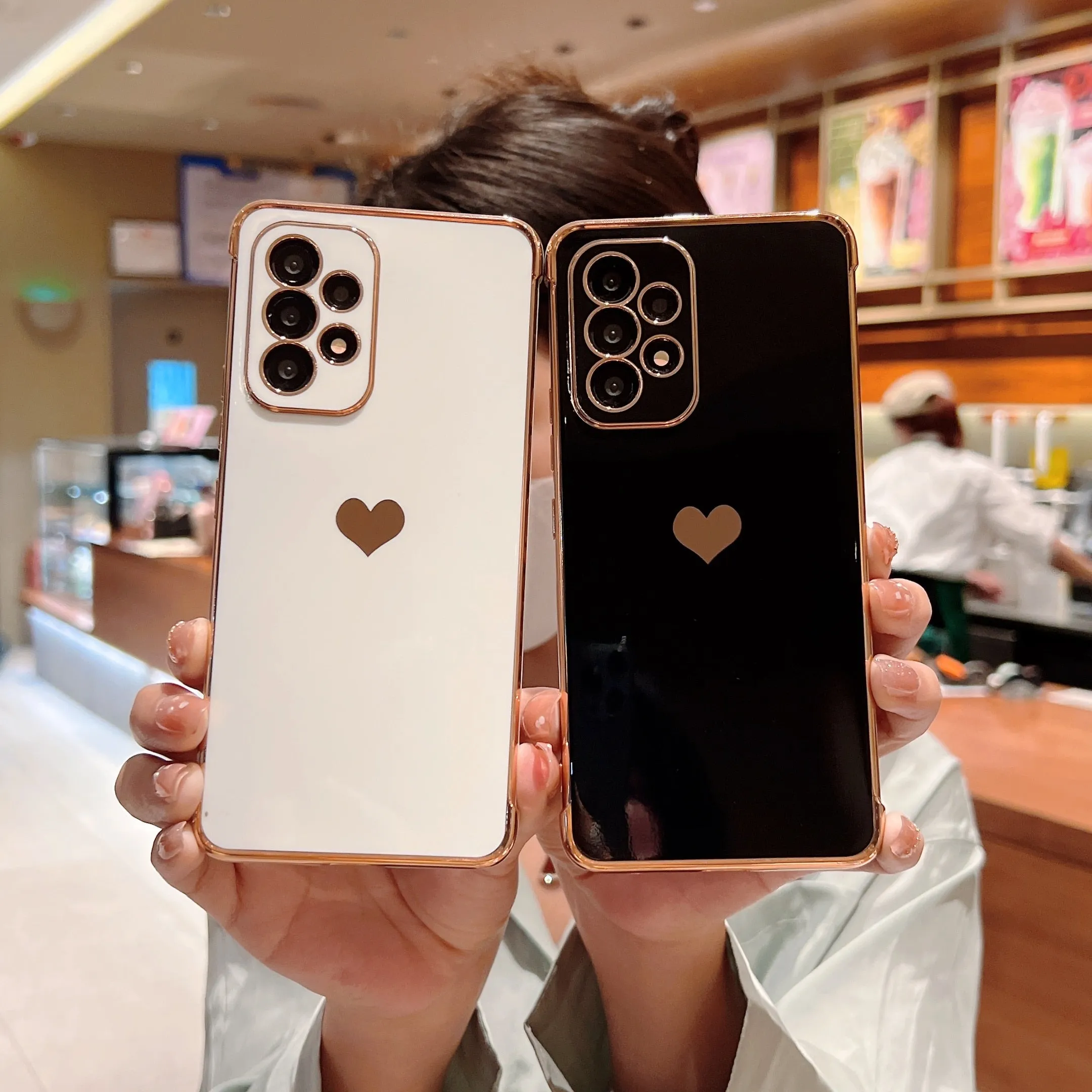 Anymob Samsung White With Bronze Plating Silicon Case Love Heart Side Pattern Phone Cover