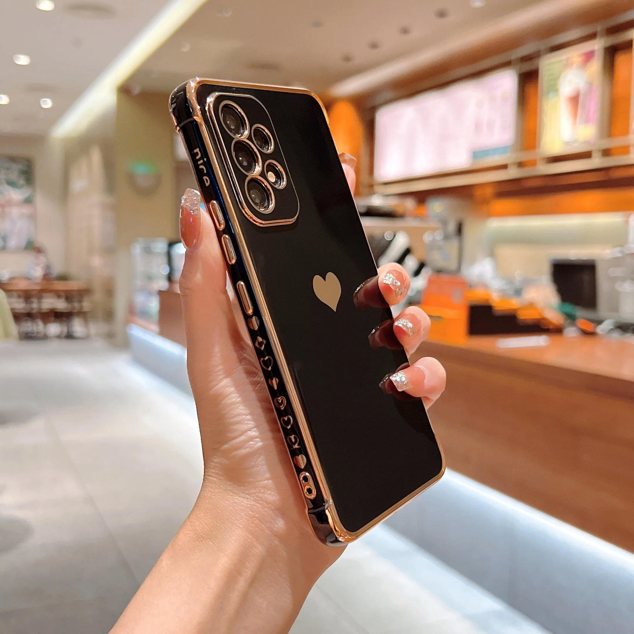 Anymob Samsung White With Bronze Plating Silicon Case Love Heart Side Pattern Phone Cover