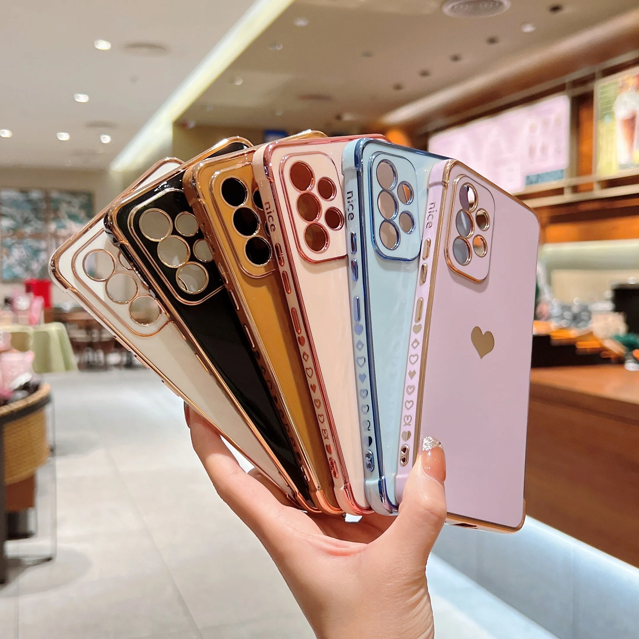 Anymob Samsung White With Bronze Plating Silicon Case Love Heart Side Pattern Phone Cover