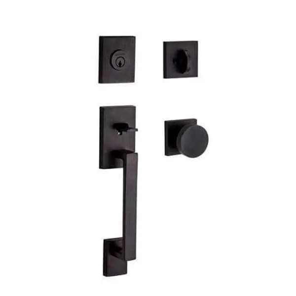 Baldwin Reserve - La Jolla Contemporary Knob Handleset - Singl Cyl - Contemporary Square Rose - 190 - Satin Black - Grade 2