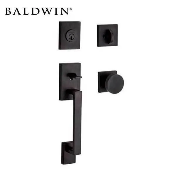 Baldwin Reserve - La Jolla Contemporary Knob Handleset - Singl Cyl - Contemporary Square Rose - 190 - Satin Black - Grade 2