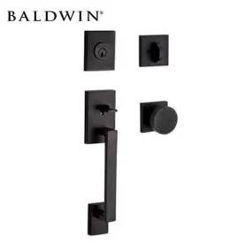 Baldwin Reserve - La Jolla Contemporary Knob Handleset - Singl Cyl - Contemporary Square Rose - 190 - Satin Black - Grade 2
