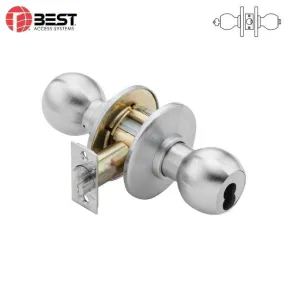BEST - 8K37AB4CSTK626 - Cylindrical Lock - Entrance - 2-3/4" Backset - Knob - C-Rose - SFIC Less Core - Fire Rated - Satin Chrome - Grade 1