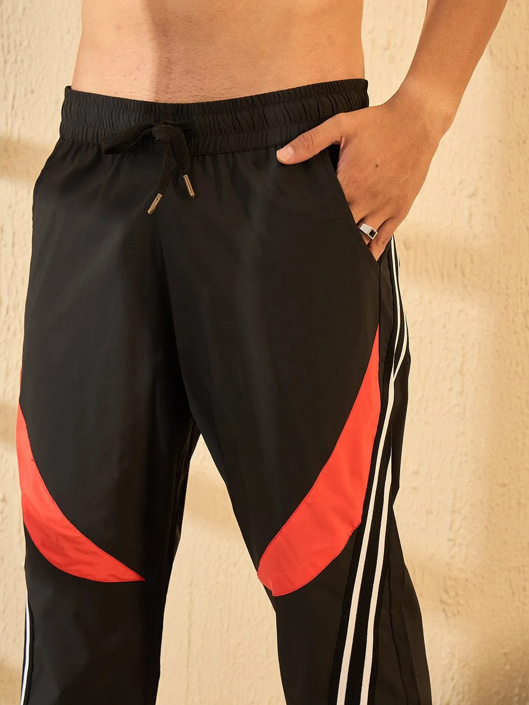 Black Taped Parachute Trackpants