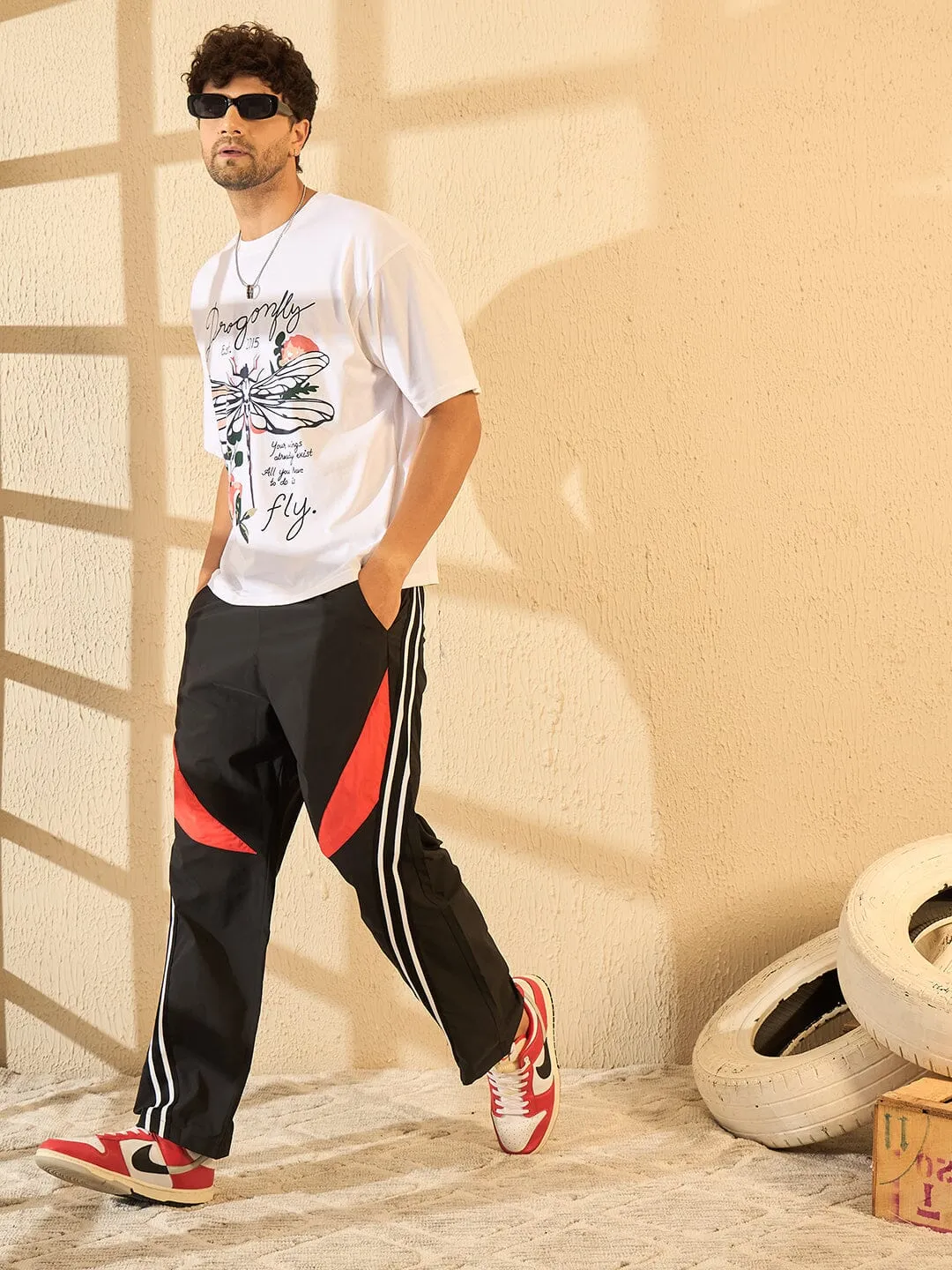 Black Taped Parachute Trackpants