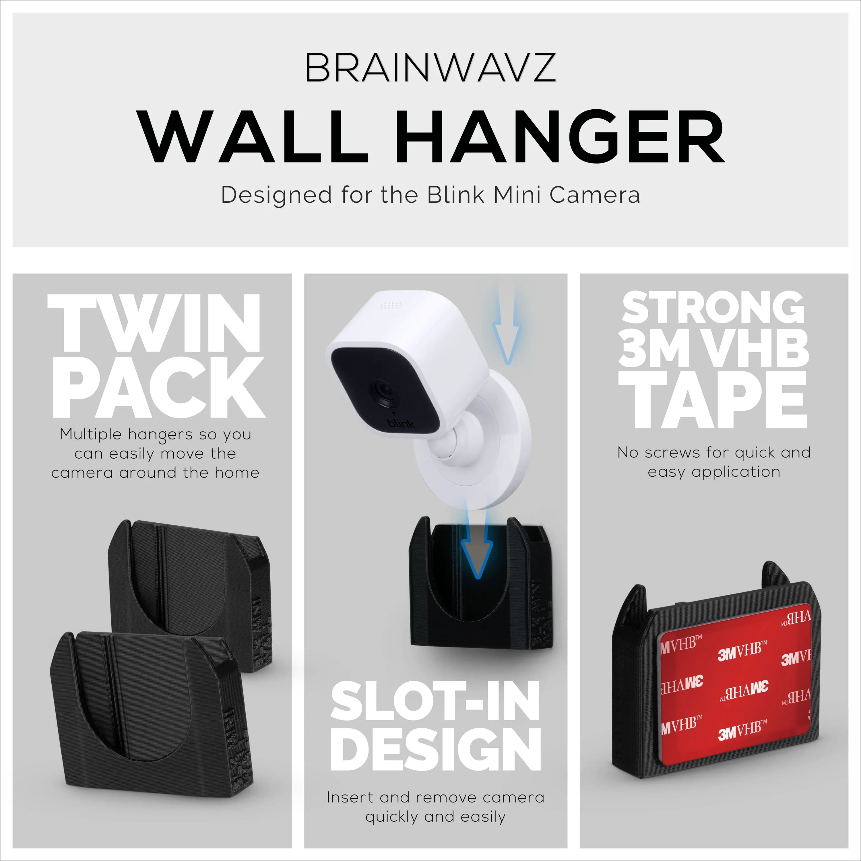 Blink Mini Camera Adhesive Wall Mount Holder - Easy to Install - 2 Pack (02)