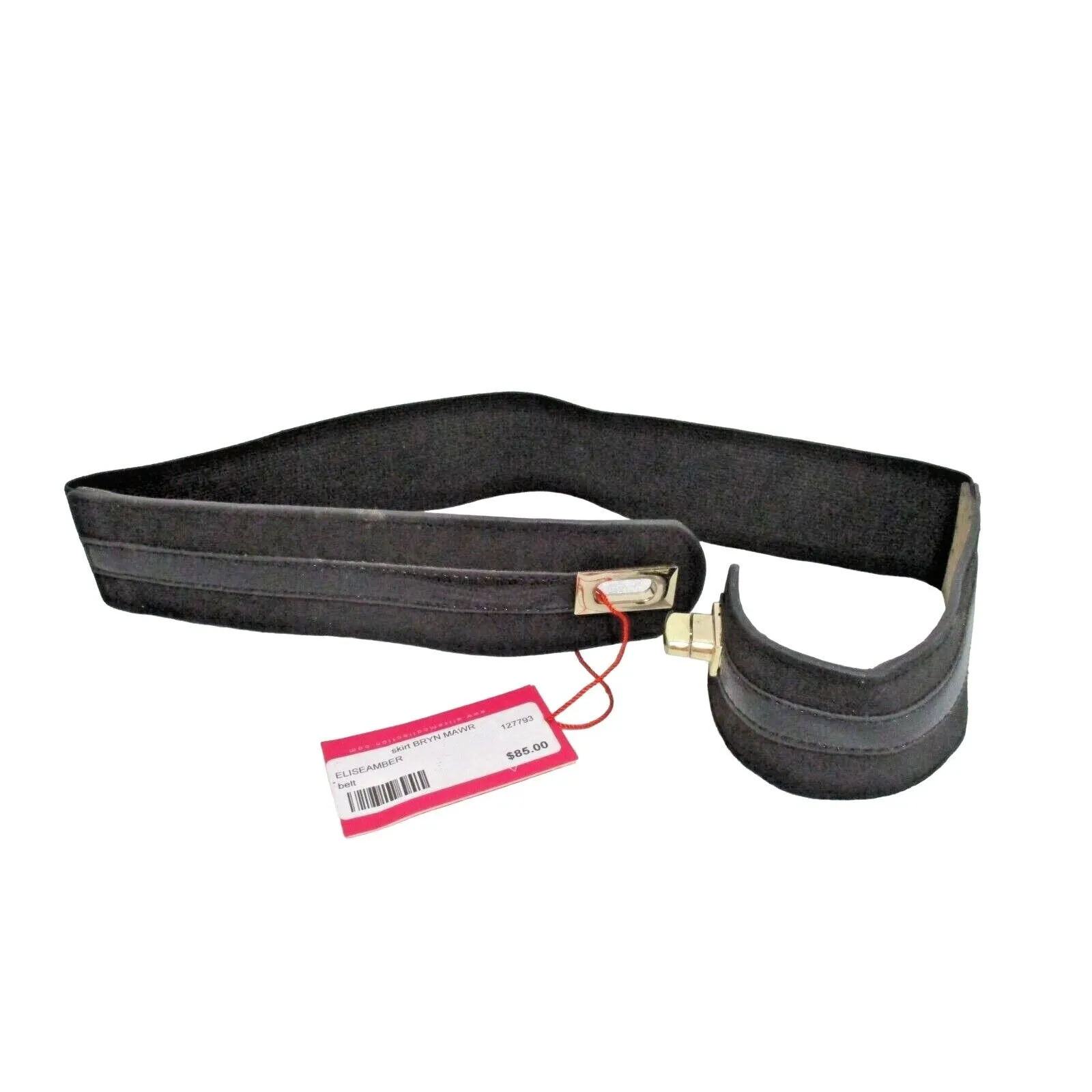 BYRN MAWR Black Stretch Suede/Leather Latch Belt