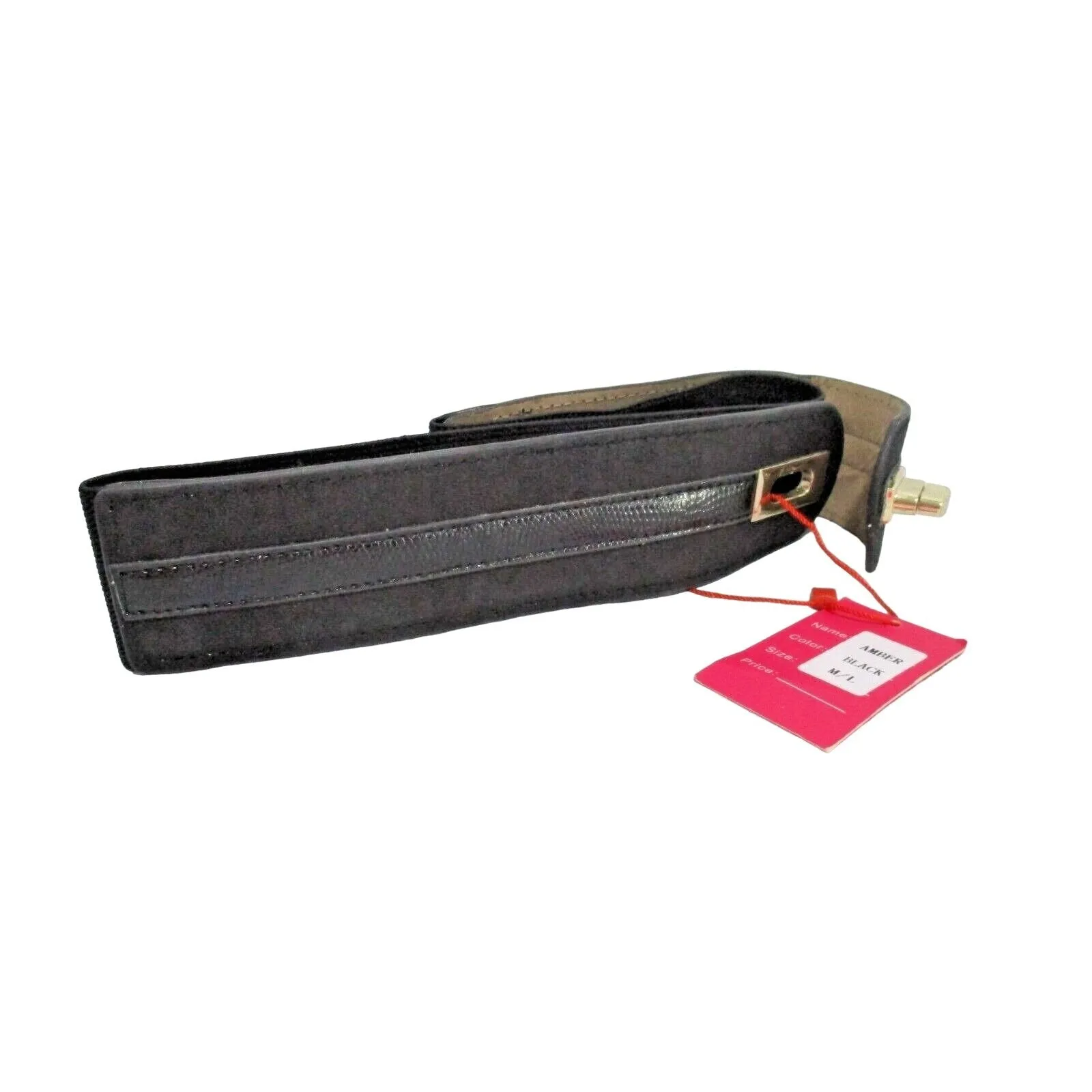 BYRN MAWR Black Stretch Suede/Leather Latch Belt