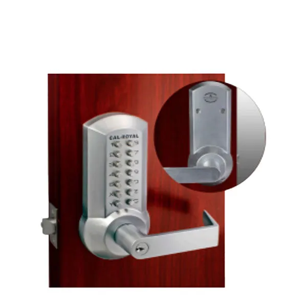 Cal-Royal - CRCODE202 - Mechanical Stand Alone Push Button Lever Lock - Storeroom - Exit Trim - Satin Chrome - Grade 2