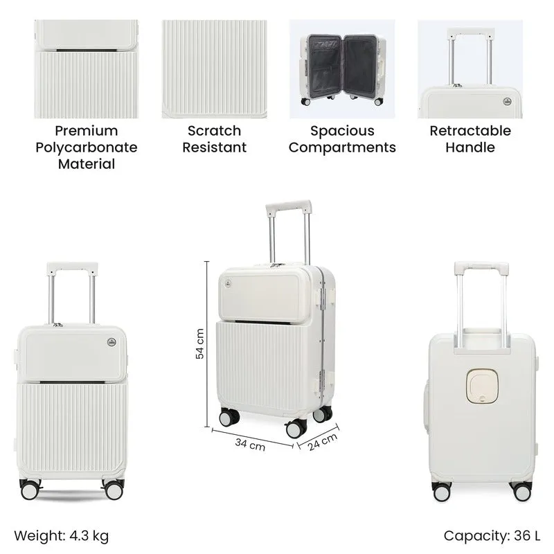 Clownfish Popstar Series Trolley Bags for Travel | Suitcase for Travel | Cabin Trolley Bags | Luggage Bags | 36 litres | White