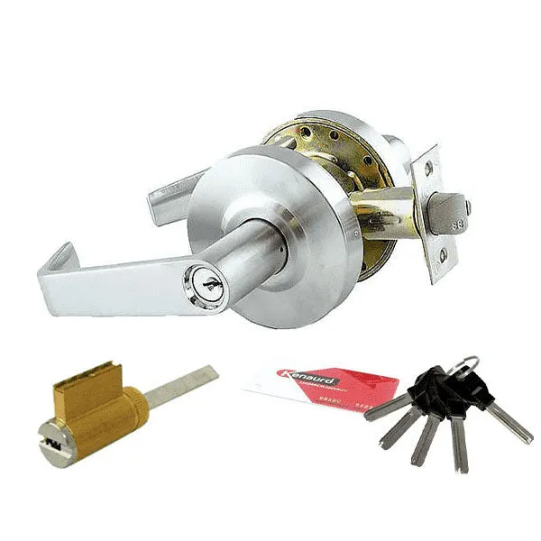 Commercial Lever Set Handle - Grade 2 & Key Controlled KIK Cylinder - 06 Keyway - Entrance / Storeroom - Silver (BUNDLE)