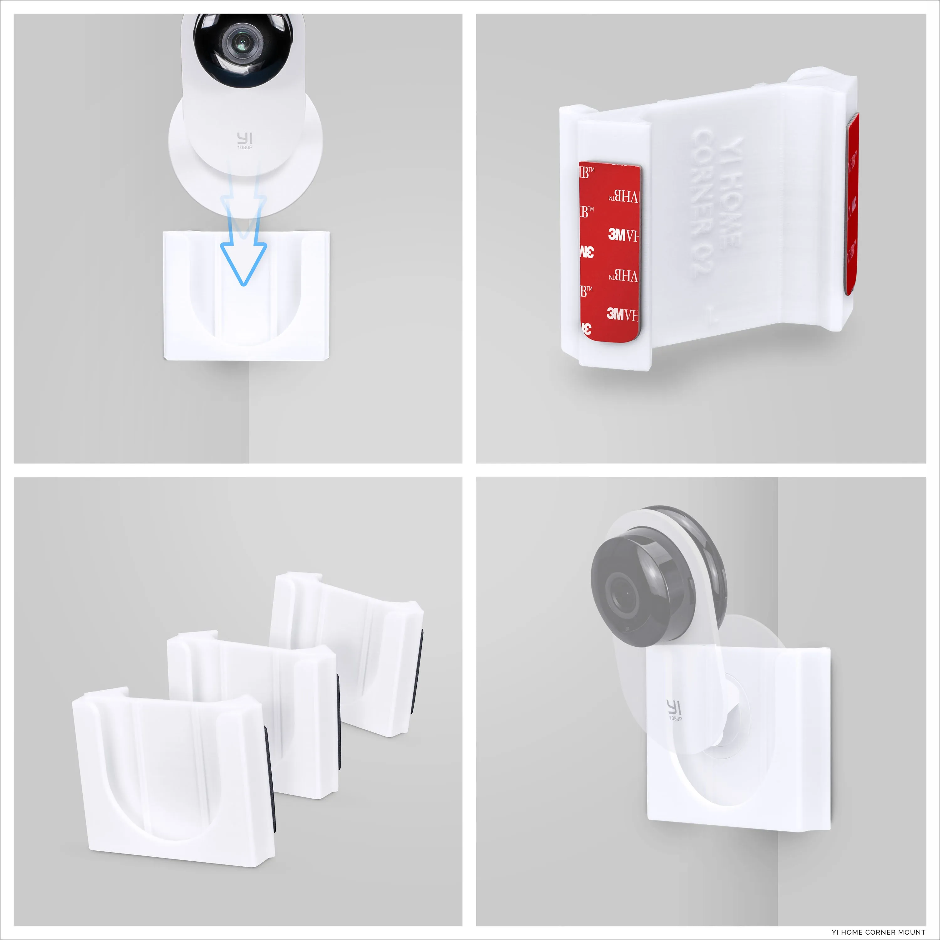 Strong Adhesive White Corner Wall Mount Bracket for YI Home Security Camera (3 Pack) - Hassle-Free, Screwless Installation with 3M VHB Tape