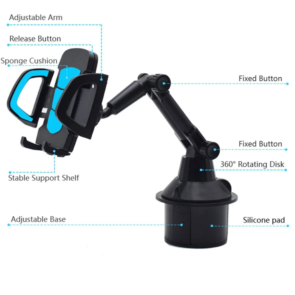 Cup Holder Phone Mount For Car Expandable Base Height Adjustable